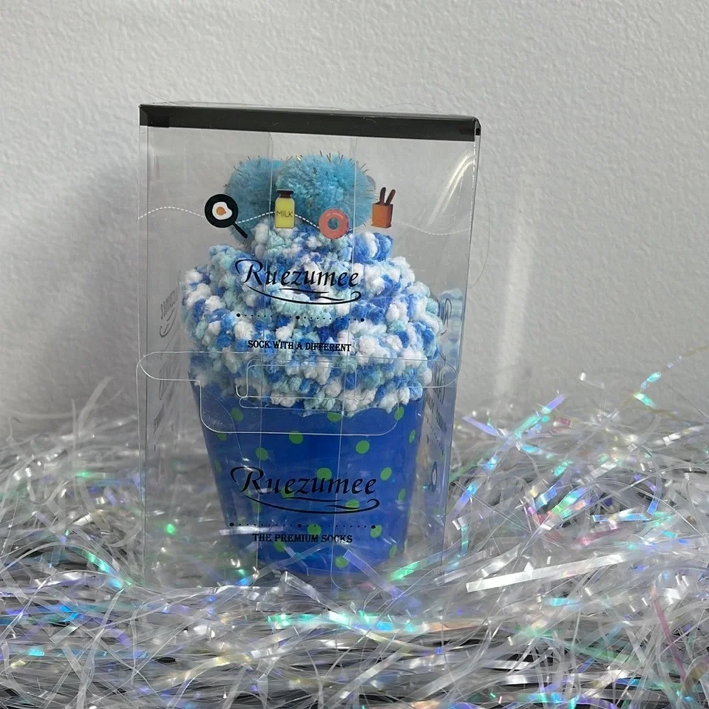 Confetti Cupcake Socks with Pom Poms in Box